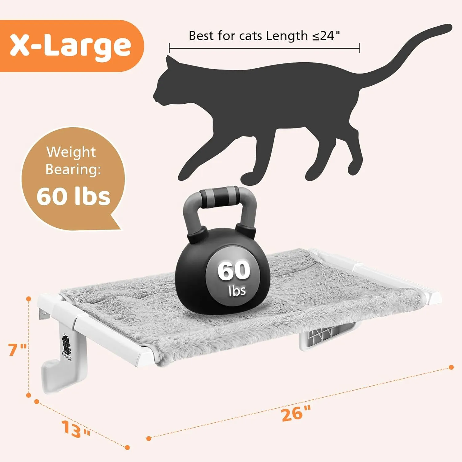 2 in 1 Cat Window Perch,Cat Hammock with Metal Sliding Clamping Adjustment,Removable Two Fabrics Cover,4 Suction Cups,Window Beds for Indoor Cat(26"x13")