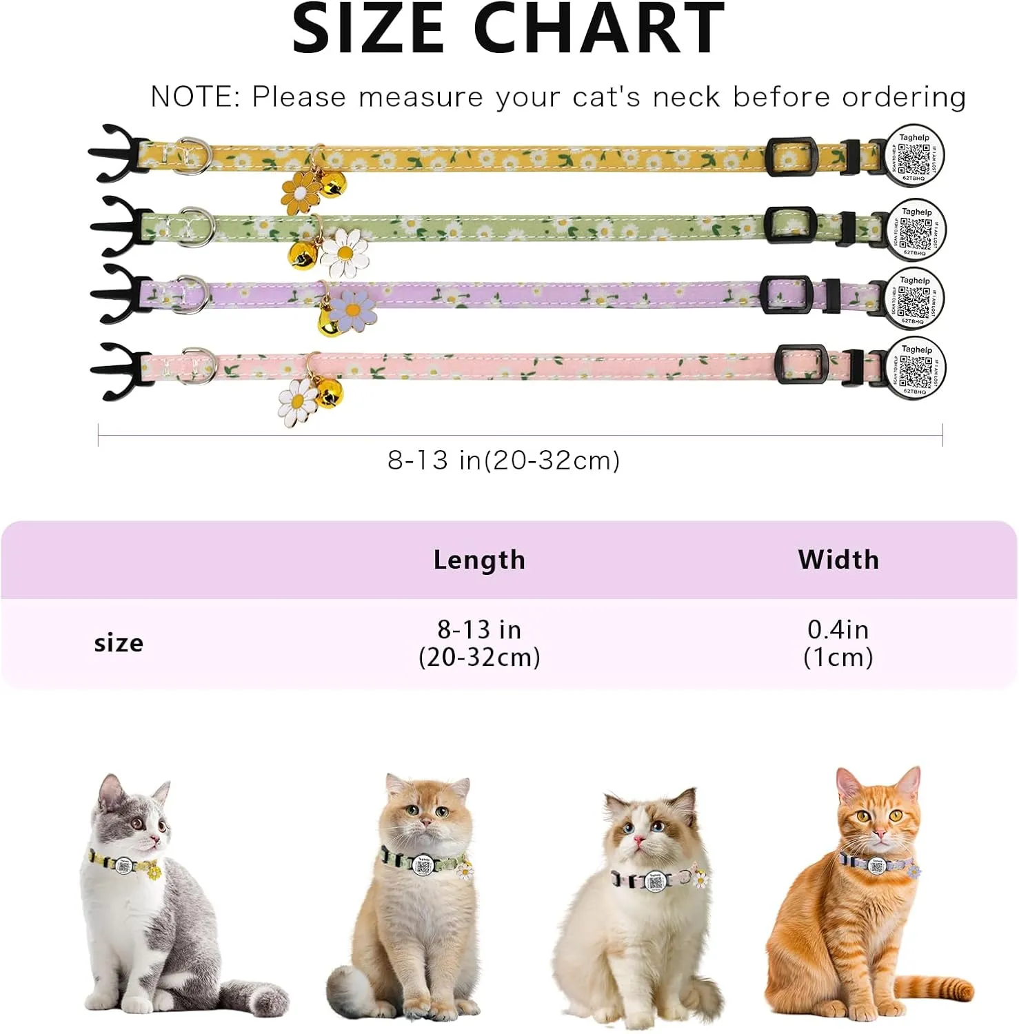 2 Pack Cotton Breakaway Cat Collar with Smart ID tag, Flowers Pendant Cute Cat Kitten Collar,QR Code Ideal for Girl Cats Boy Cats, with Bell with Smart QR ID Name Tag (Yellow&Green/No AirTag Holder)