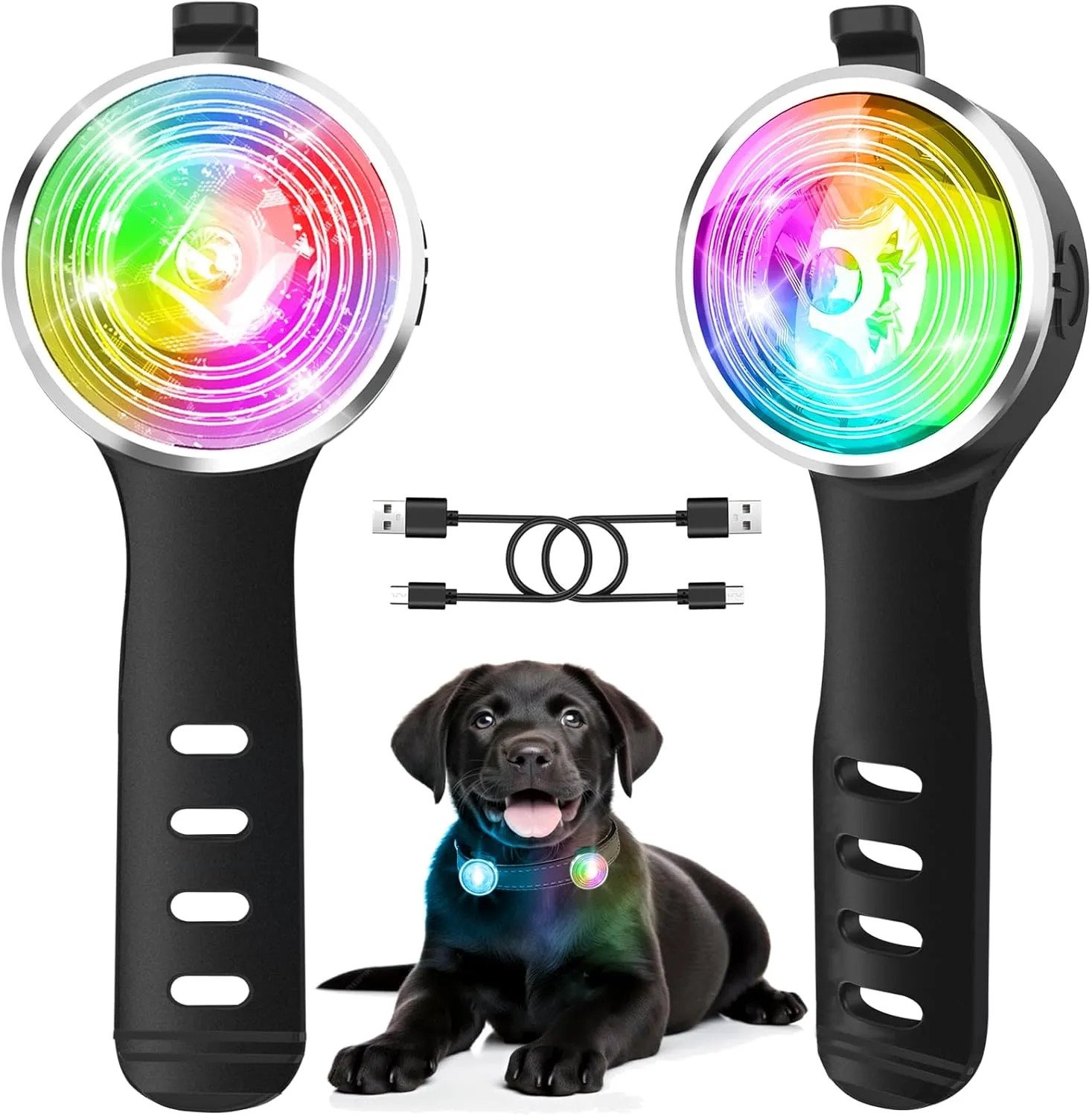 2-Pack Dog Lights for Night Walking, Upgraded 8 Modes Rechargeable Dog Collar Lights for Nighttime Clip On, IP66 Waterproof and Silicone Band Safety Lights for Dog Collars
