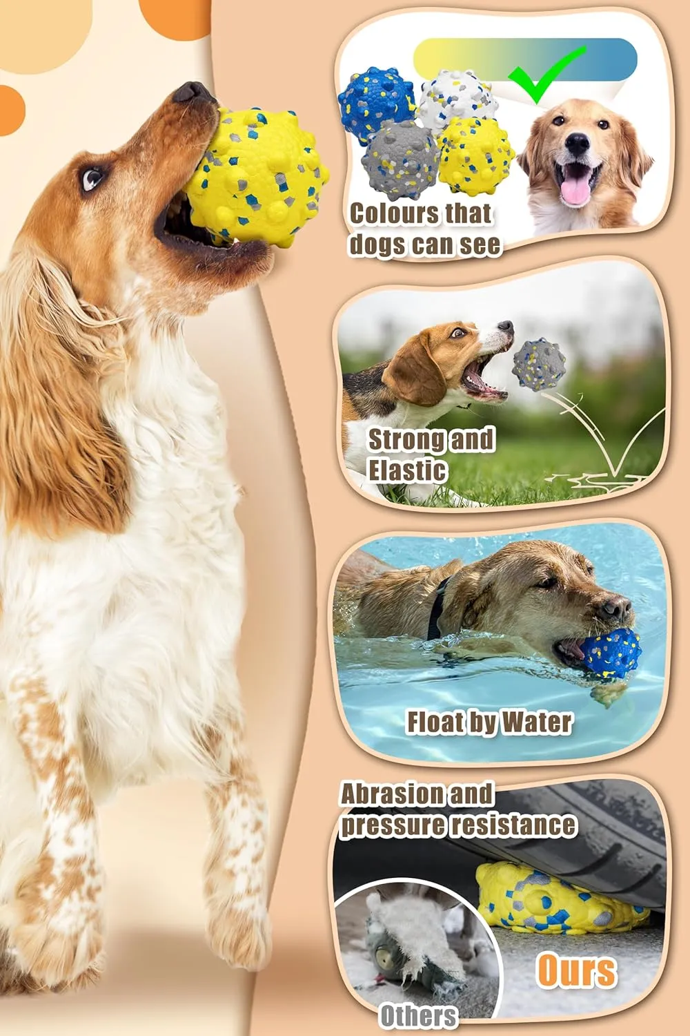 3.7'' Dog Balls for Dogs Aggressive Chewers Indestructible Tennis Durable Bouncy Interactive Dog Toy for Fetch Game Floating Balls (Blue Large)