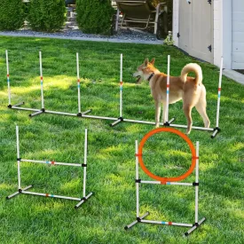 3PC Dog Agility Equipment Set with Adjustable Hurdle, Hoop, Weave Poles and Carry Bag, white