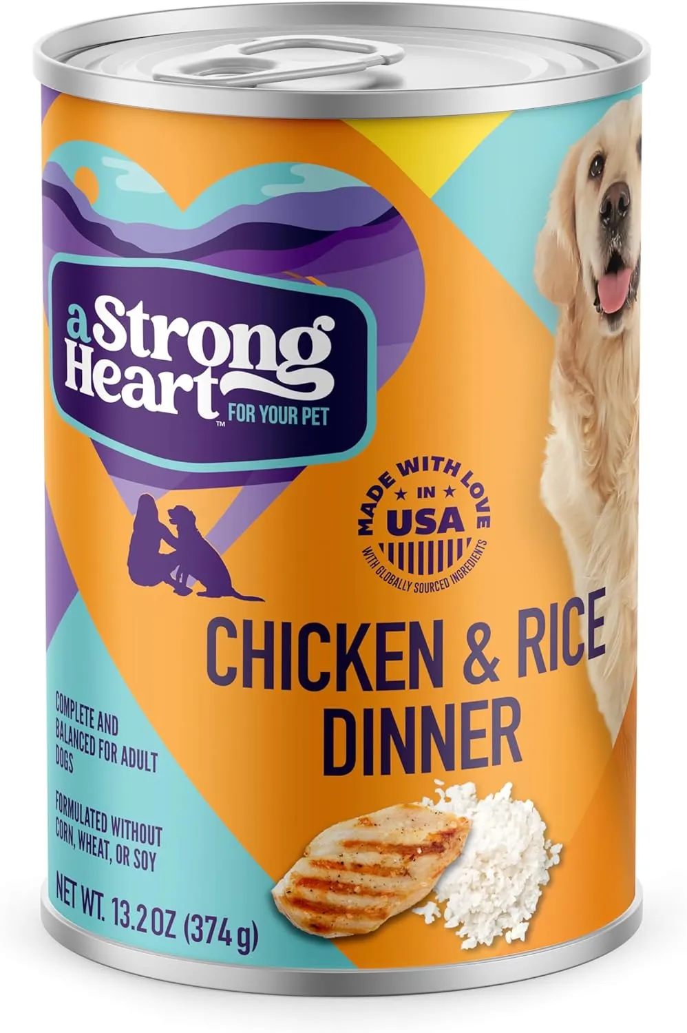 A Strong Heart Wet Dog Food, Chicken & Rice Dinner - 13.2 oz Cans (Pack of 12), Made in The USA with Real Chicken