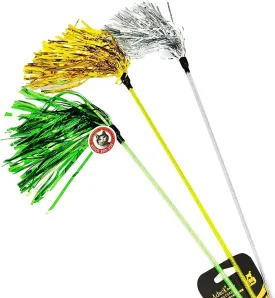ADUCK Cat Toys Interactive Teaser Wand Toy with Tassels Worms Catcher for Cats Kitten (Pack of 3 Gold   Silver   Green)