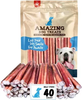 Amazing Dog Treats - 6 Inch Medium Size Bully Sticks (40 Count) - Bulk Bully Sticks for Dogs - No Hide Bully Stick Dog Bones