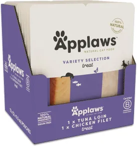 Applaws Natural Cat Treats, Grain-Free Single Ingredient Cat Treats, Whole Protein Fillet Cat Treats, Healthy Cat Snacks, No Artificials (12 x 1.06oz Whole Chicken & Tuna Multipack Loin)