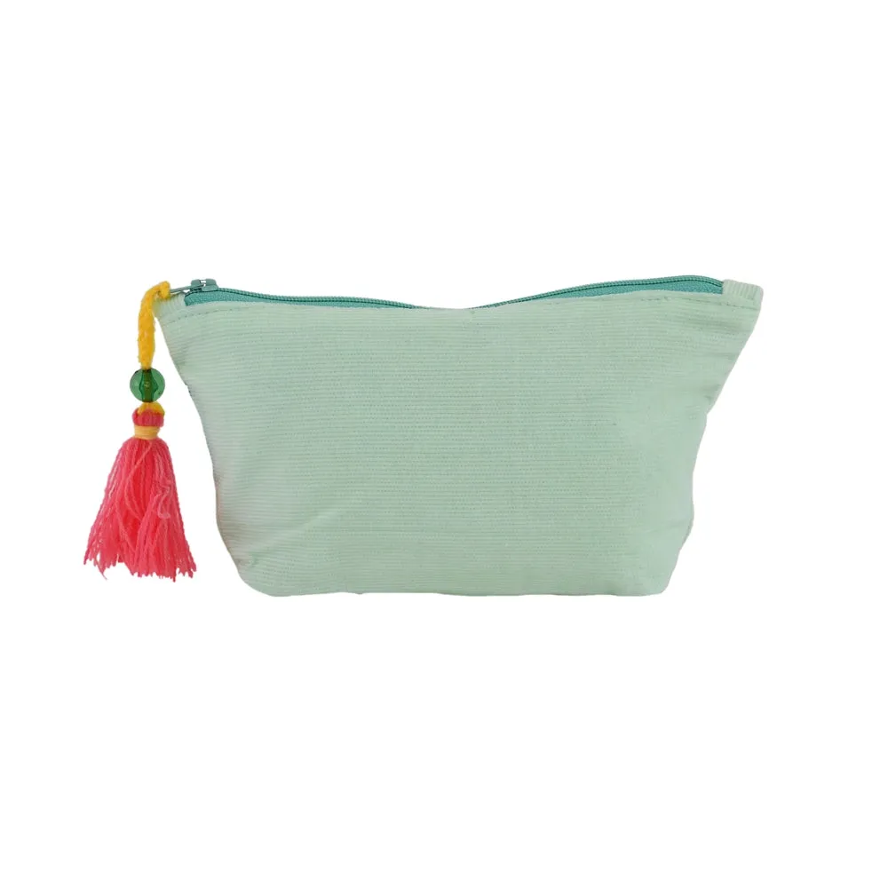 Aqua Allure Pouch with Bead Embroidered