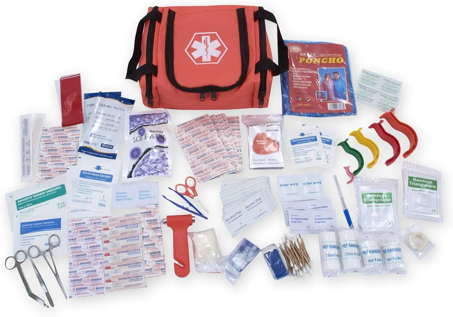 ASA Techmed First Aid EMS First Responder Fully Stocked Trauma First Aid Kit (Orange)