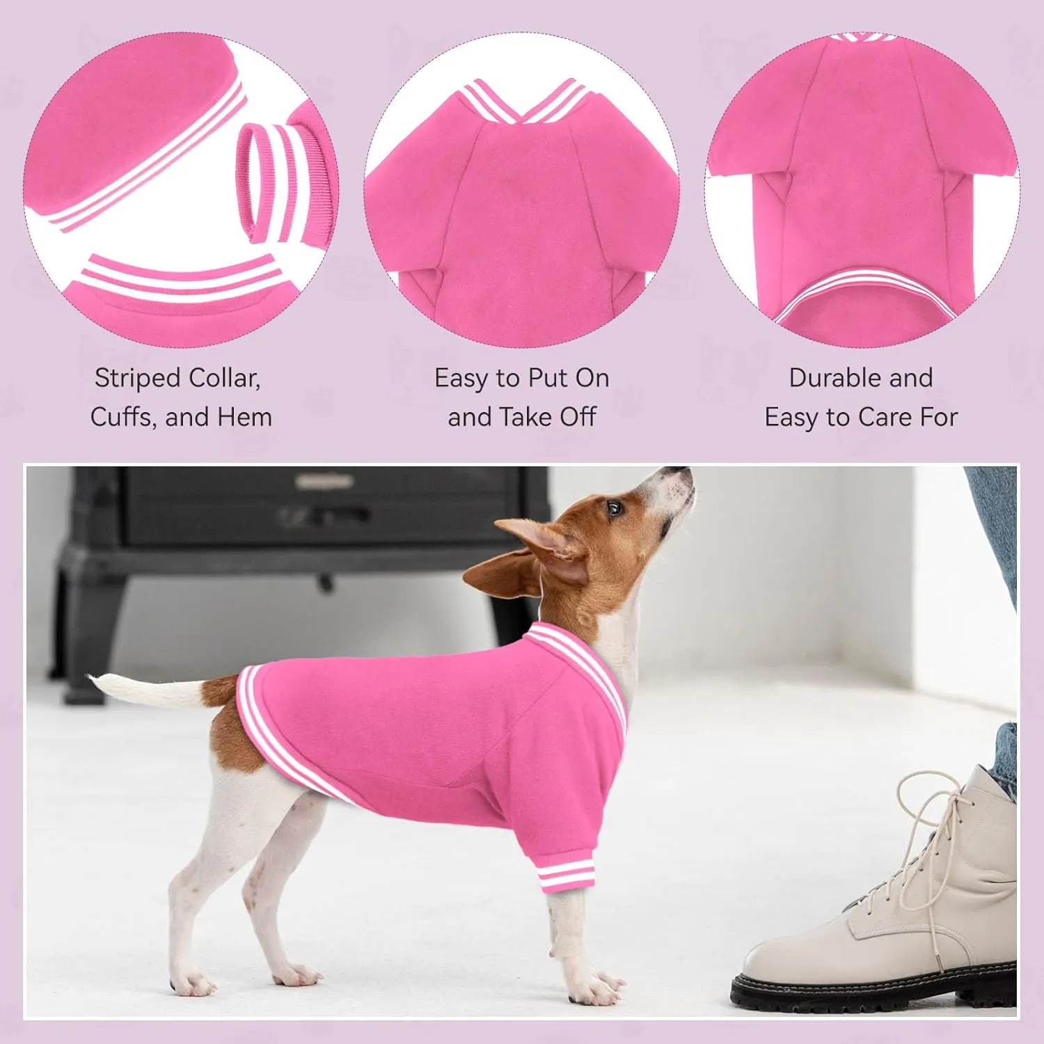 Baseball Jacket Soft Warm Dog Clothes Brushed Fleece for Small Dogs Puppy Sweater Boy Girl Pet(Pink-XS)