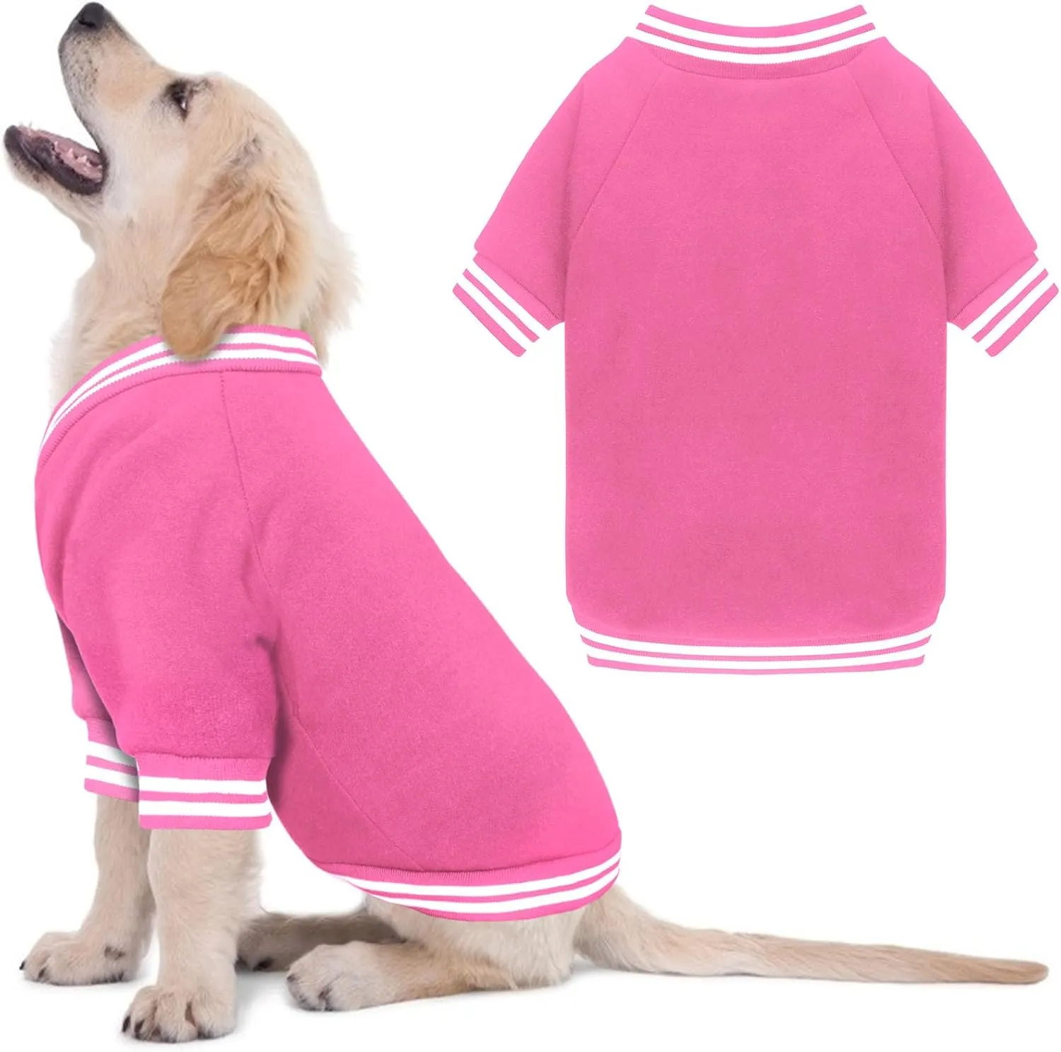 Baseball Jacket Soft Warm Dog Clothes Brushed Fleece for Small Dogs Puppy Sweater Boy Girl Pet(Pink-XS)