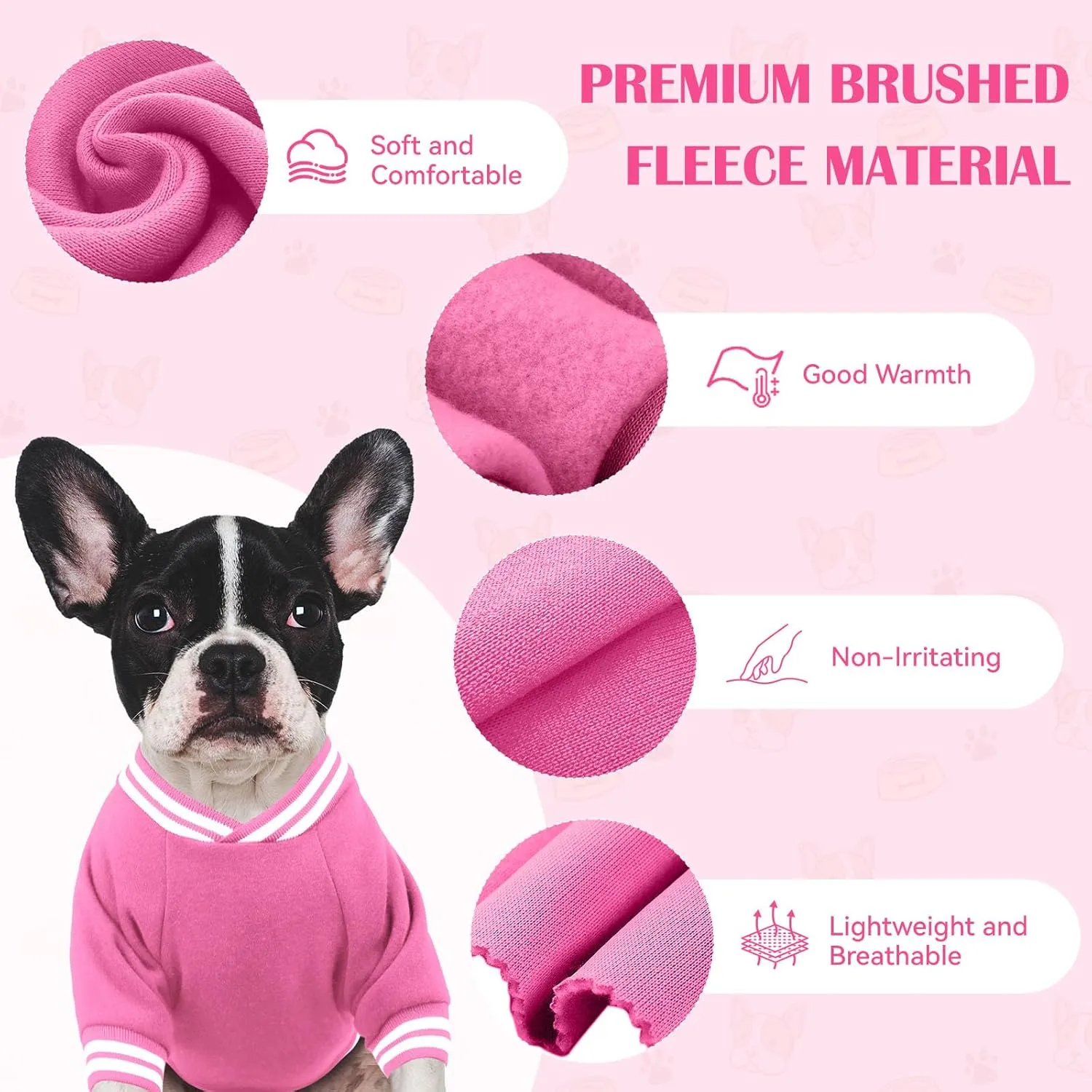 Baseball Jacket Soft Warm Dog Clothes Brushed Fleece for Small Dogs Puppy Sweater Boy Girl Pet(Pink-XS)