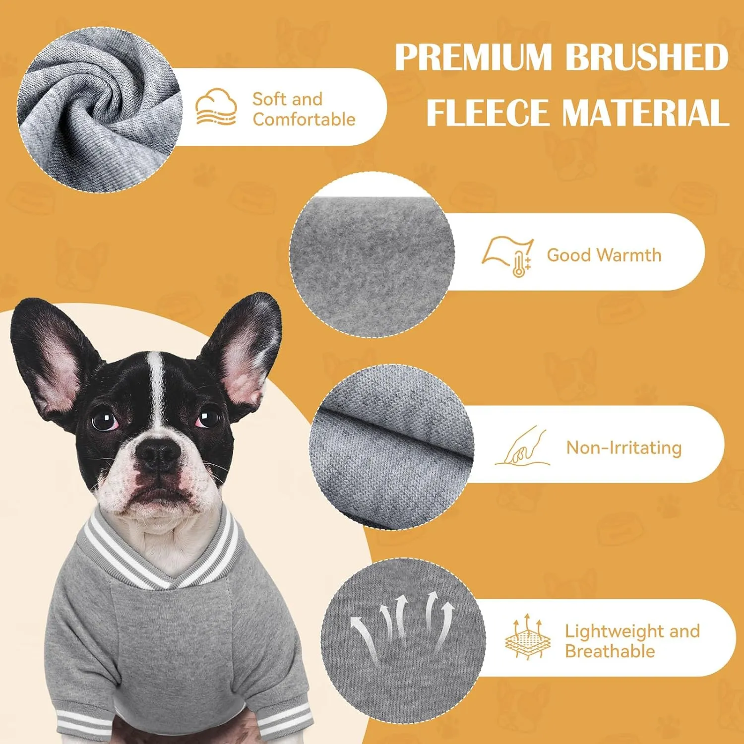 Baseball Jacket Soft Warm Dog Sweatshirt for Small Dogs, Puppy Sweater Boy Girl Pet, Gray-XS