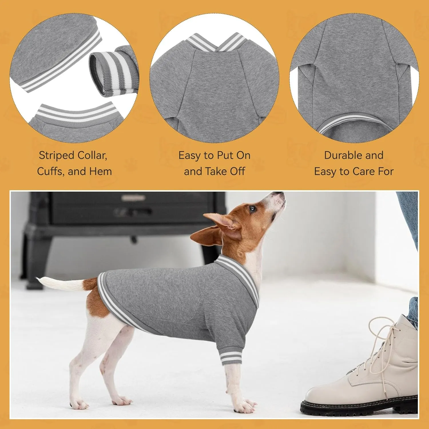 Baseball Jacket Soft Warm Dog Sweatshirt for Small Dogs, Puppy Sweater Boy Girl Pet, Gray-XS