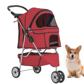 BestPet 3 Wheels Pet Stroller Dog Stroller Cat Cage Jogger Stroller Cats Travel Folding Carrier Waterproof Puppy Stroller with Cup Holder & Removable Liner (Red)