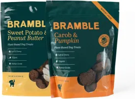 BRAMBLE Dog Treats. Plant-Based Carob & Pumpkin and Sweet Potato, Treats for Dogs Bundle, Wheat-Free Dog Treats, All-Natural Soft & Chewy Cookies. 2 Packs 8 oz