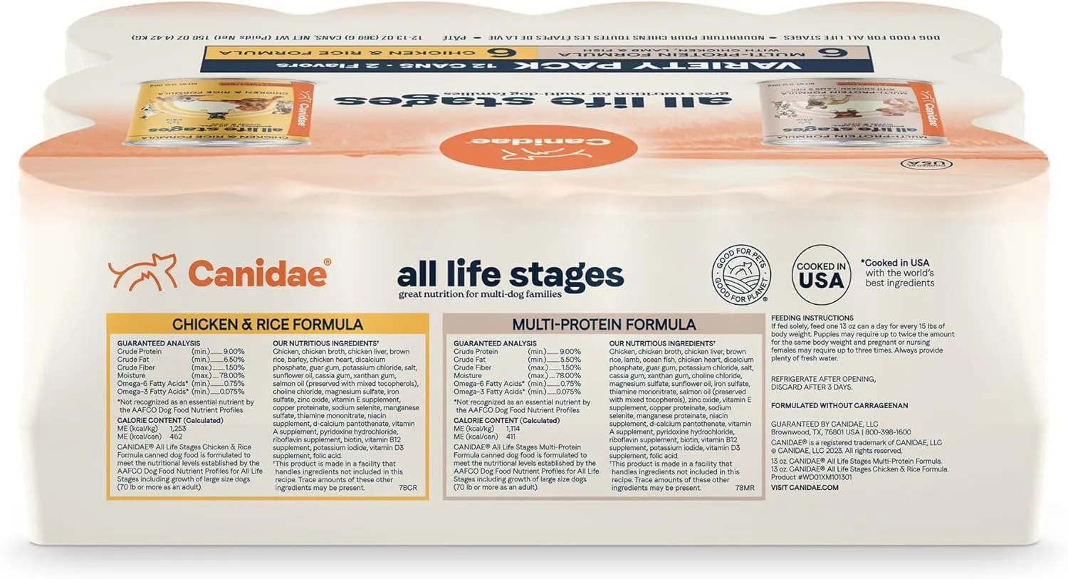 Canidae All Life Stages Premium Wet Dog Food Variety Pack, Multi-Protein Recipe and Chicken & Rice Recipe, 13 oz. (Case of 12)