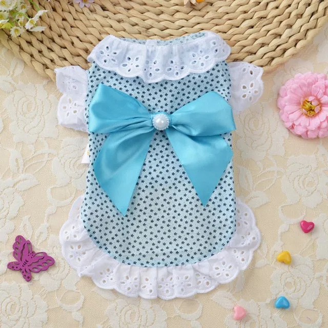 Cat Clothes Dog Wedding Dress Cotton Lace Floral Dress Large Bowknot Pet Dog Dress Summer Clothing For Small Medium Dog Supplies