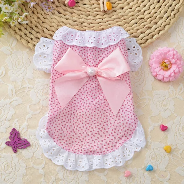 Cat Clothes Dog Wedding Dress Cotton Lace Floral Dress Large Bowknot Pet Dog Dress Summer Clothing For Small Medium Dog Supplies