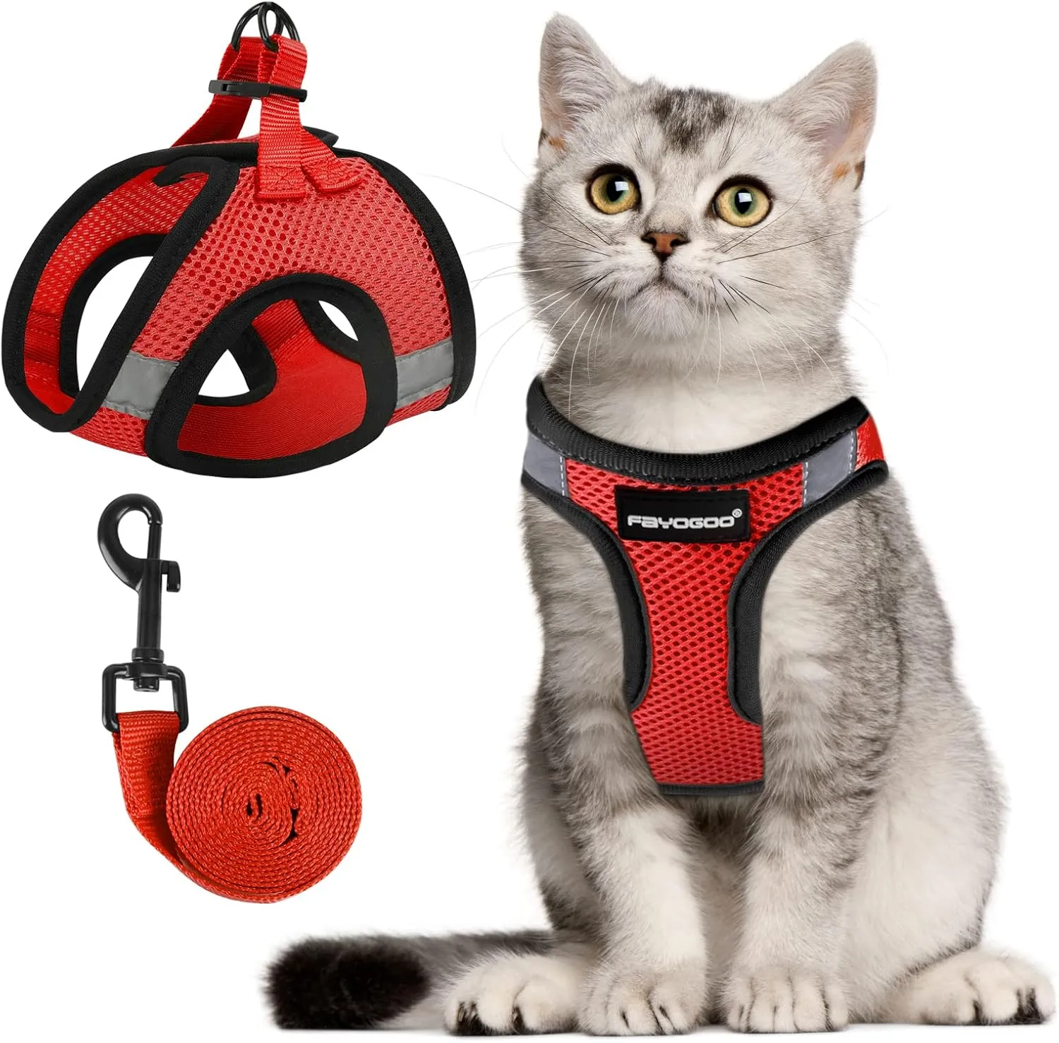 Cat Harness, Cat Leash and Harness Set for Walking Escape Proof, Harness for Small Cats/Small Dogs, Large Kitten/Puppy Harness and Leash, Harness for Cats S-XXL(Red, X-Large)