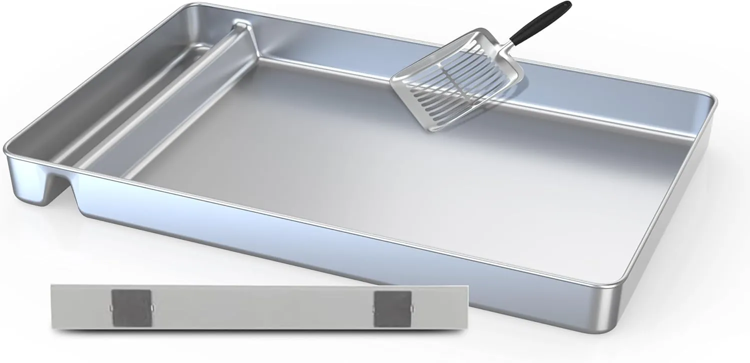Cat Reusable Litter Tray Compatible with Petsafe Scoop-Free Cat Litter Box, Stainless Steel Tray with Litter Scooper Included, Compatible with All Pet Safe Litter Box Tray, Odor and Stain Resistant