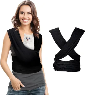 Cat Sling Carriers, Front Facing Dog Sling, Cat Wrap Carrier Chest, Hands Free, Size Adjustable, Soft Cotton, Swaddle Bag for Outdoor(Black)