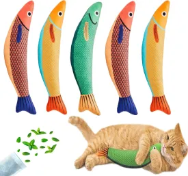 Cat Toys for Indoor Cats 5pcs Saury Fish Toy Catnip Toys Cats Interactive Toys Kitten Dental Gifts Cat Kicker Grass Stick Kitty Chew Plush with Bells