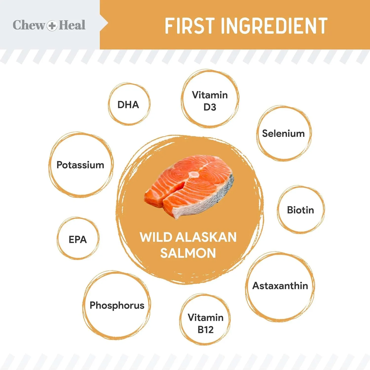 Chew   Heal Labs Omega Salmon Jerky Dog Treats - 5 oz of Soft Wild Caught Alaskan Salmon Jerky for Skin and Coat with Flaxseed, Oat Flour, and More - Made in The USA