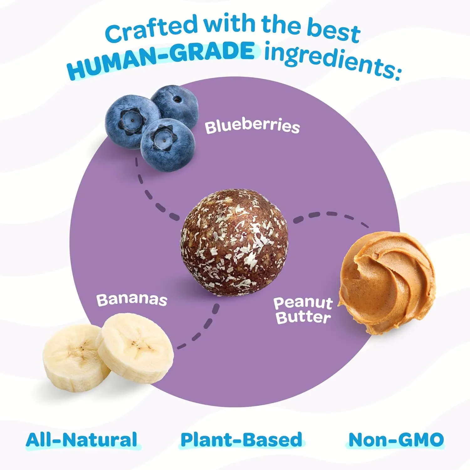 Chewy & Soft Dog Treats, All Natural, Non-GMO, Vegan, Gluten Free, Low Calorie Dog Treats for All Breeds & Sizes - Made in New Zealand, Peanut Butter, Blueberry, Banana 18pk