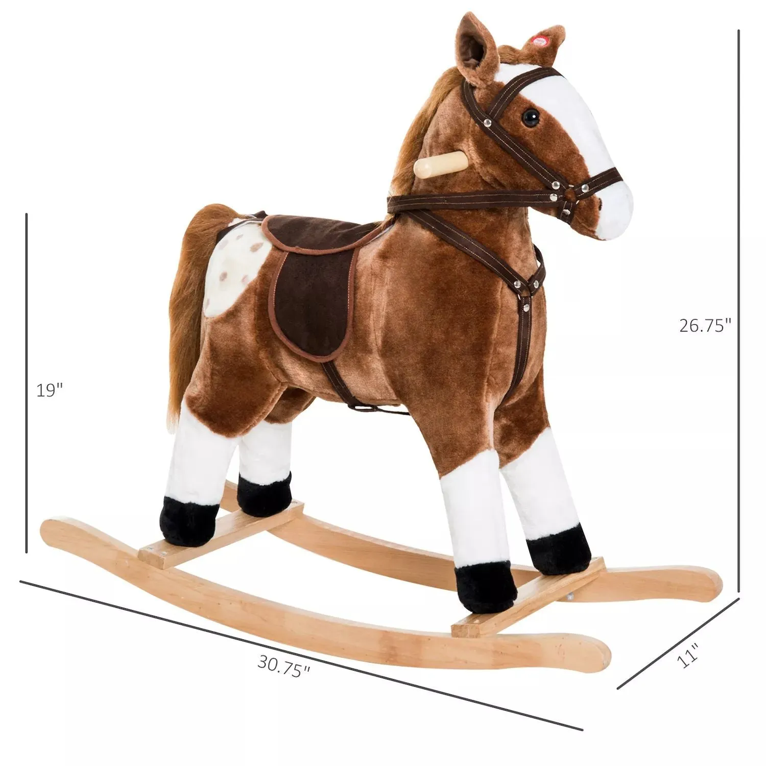 Children's plush toy Qaba, rocking horse, pony baby animal ride for girls pink birthday gifts with realistic sounds, brown Qaba brown
