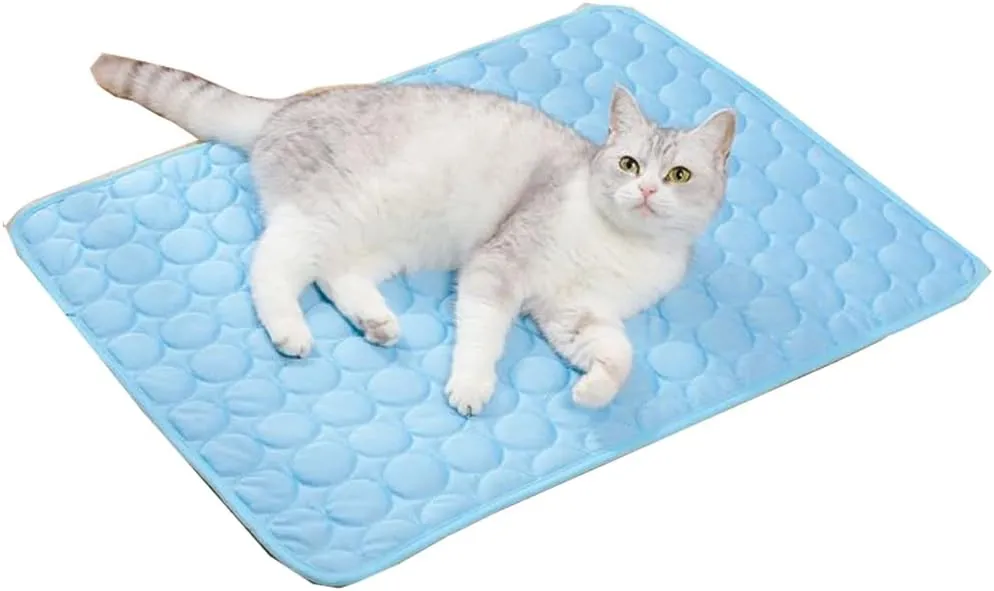 Cooling Mat for Cats and Dogs Blue Easy-to-Clean Pet Cooling Pad Breathable Material for Instant Cooling Summer Relief Ideal for Sofa Bed Protection Keeps Pets (cat)