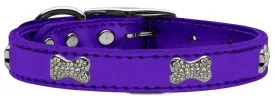 Crystal Bone Genuine Metallic Leather Dog Collar Purple 22