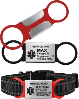 Custom Engraved Medical Alert ID Slide on Tags for Therapy Dogs, Therapy Animals, Service Dogs, Support and Service Animals, Personalized Identification Silent Tag for Collar and Harness