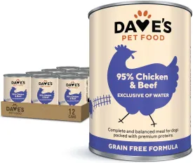 Dave's Pet Food Grain Free Wet Dog Food (95% Chicken & Beef), Made in USA, Limited Ingredients, Wheat & Gluten-Free, Added Vitamins & Minerals, 12.5 oz Cans (12 Pack)