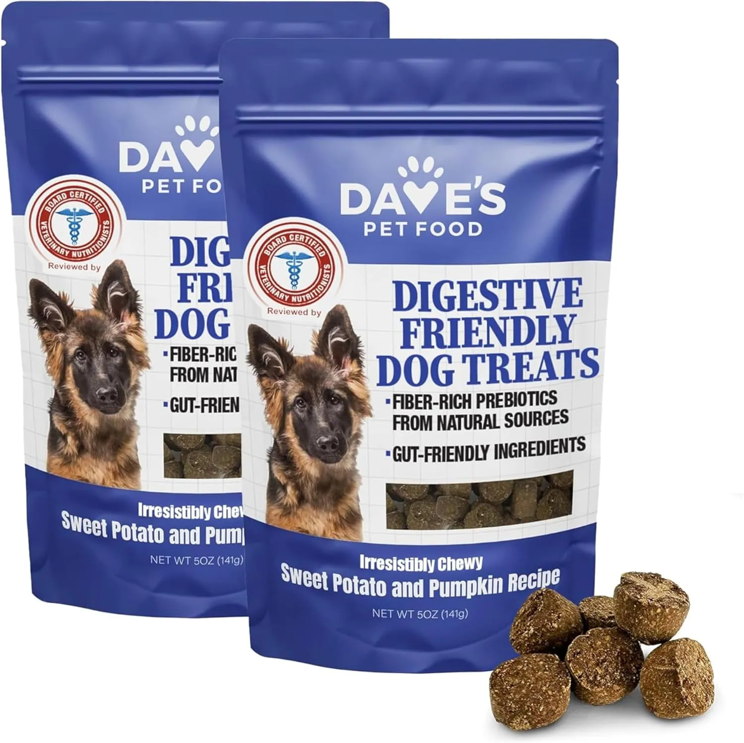 Dave's Pet Food Sweet Potato & Pumpkin Dog Treats for Sensitive Stomachs, Semi-Moist Soft & Digestive Friendly, Made in USA, Senior, Small & Large Dogs, Gut Health (2 Pack)