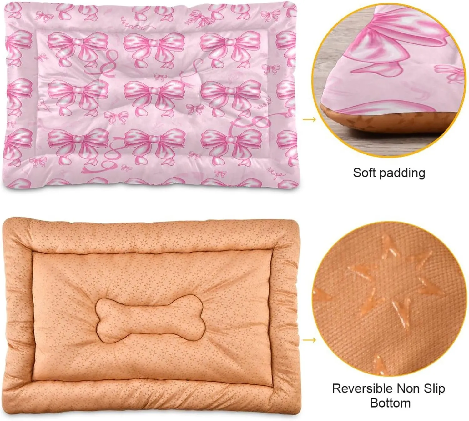 Delicate Bows with Ribbons Outdoor Dog Bed for Small Dogs Washable Waterproof Travel Pet Bed Mat Portable Cat Bed with Non-Slip Bottom for Indoor and Sleeping 18 x 24 Inch