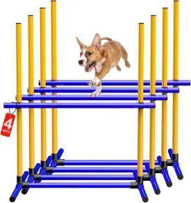 Dog Agility Training Equipment Set  4-Piece Obstacle Course with Hurdles, Jumps, and Agility Tools  Dog Exercise & Playground Equipment for Indoor/Outdoor Use with Carrying Bag