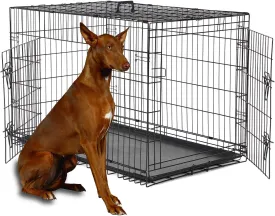 Dog Cage with 2 Doors and Tray, Dog Crate for Indoor & Outdoor, 42 inch, Black