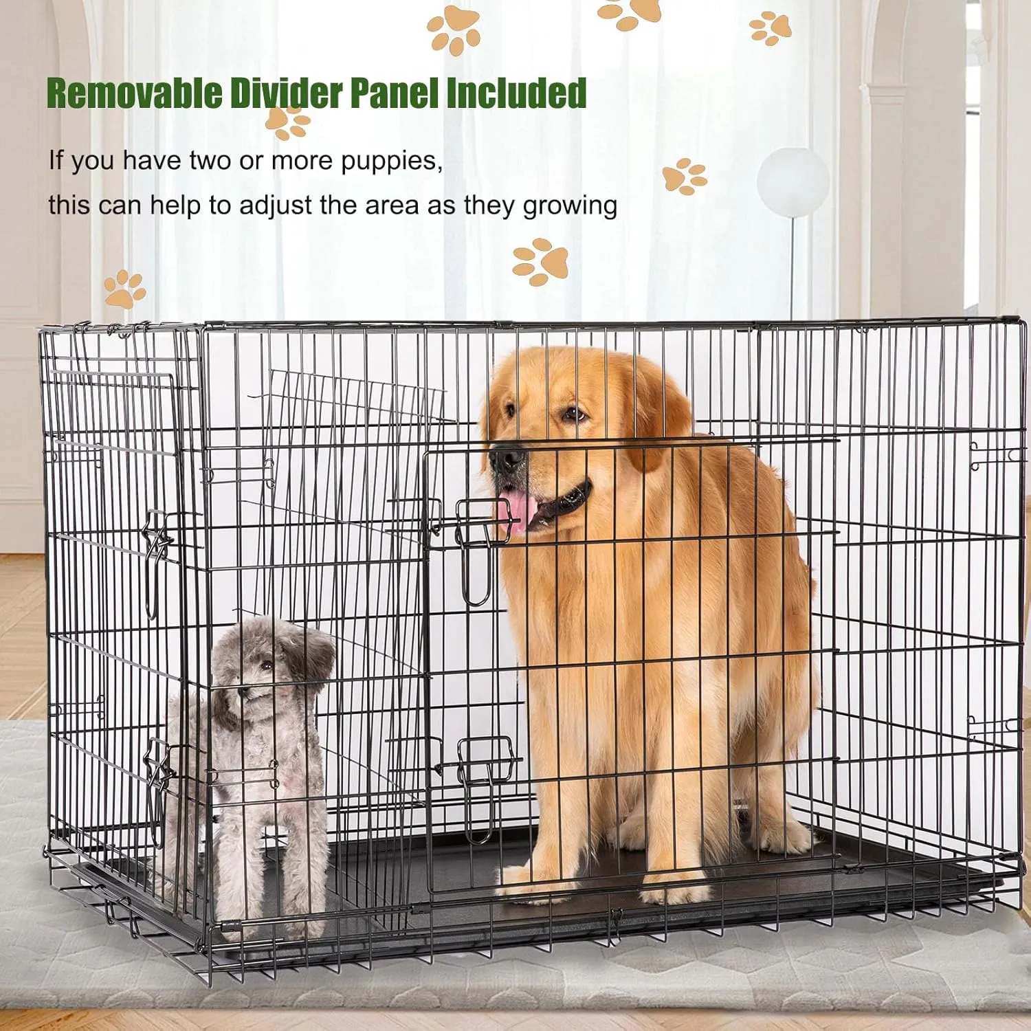 Dog Cage with 2 Doors and Tray, Dog Crate for Indoor & Outdoor, 42 inch, Black