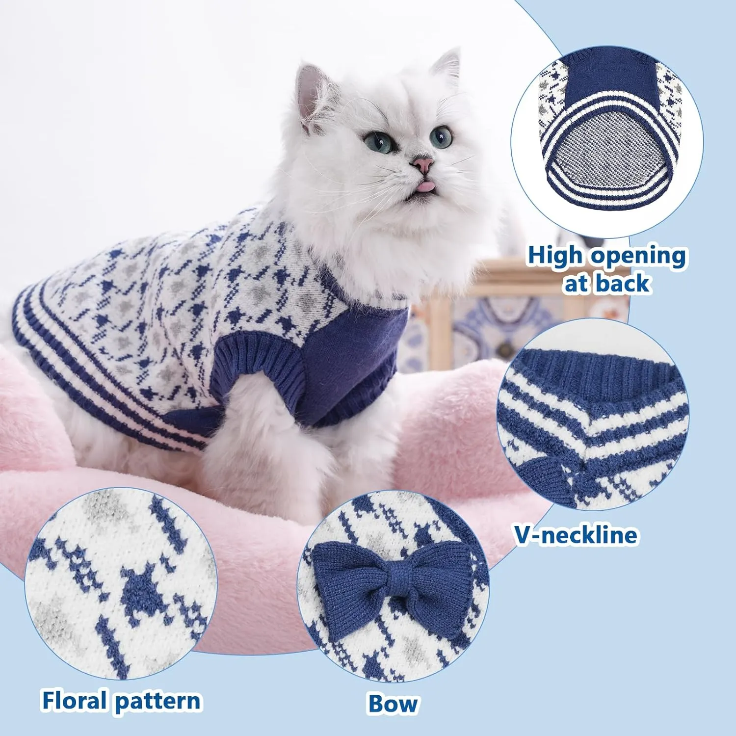 Dog Knitted Sweater Puppy Sweater Warm Soft Pet Valentines Day Clothes for Small Medium Dogs and Cats Sweaters (Blue, XL)