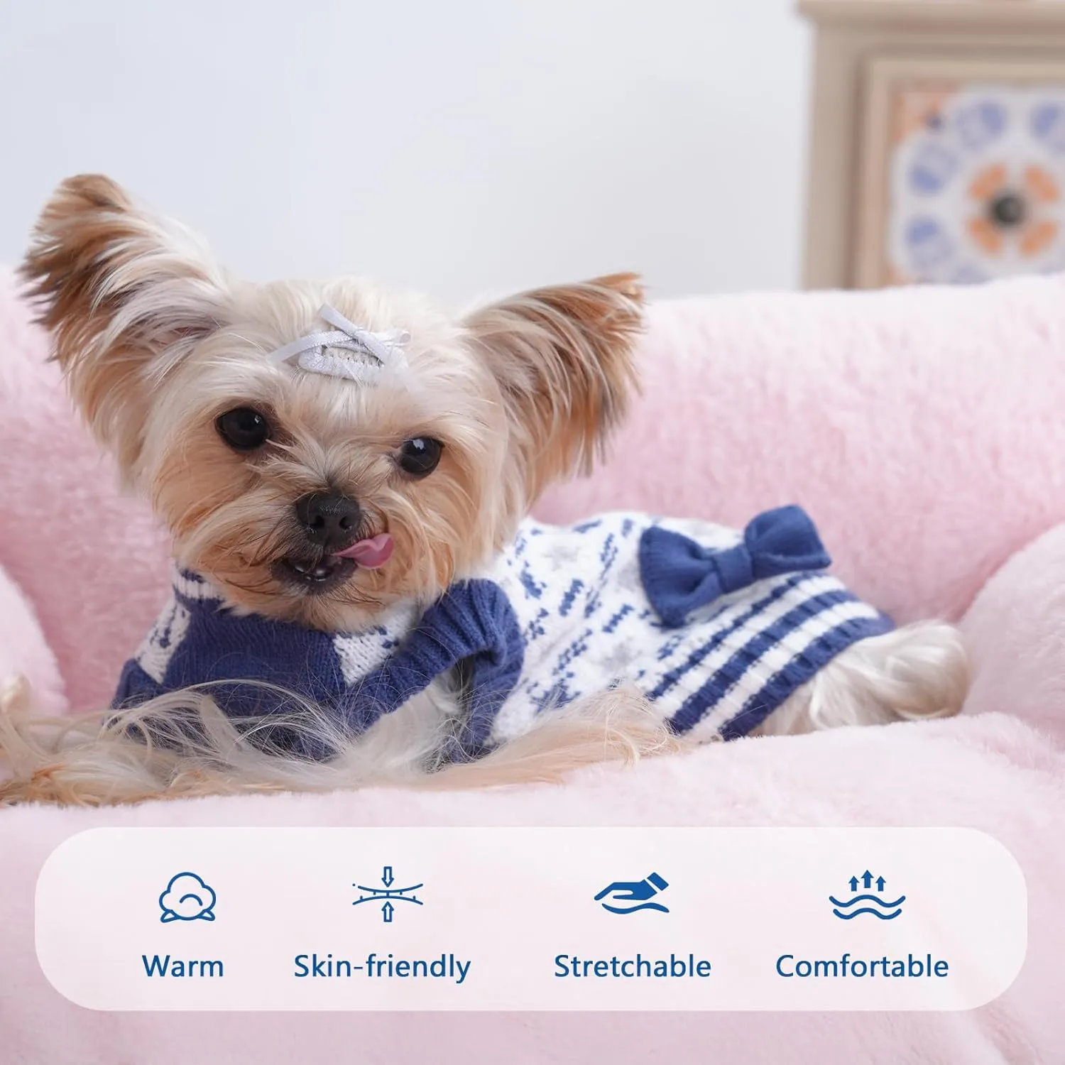 Dog Knitted Sweater Puppy Sweater Warm Soft Pet Valentines Day Clothes for Small Medium Dogs and Cats Sweaters (Blue, XL)