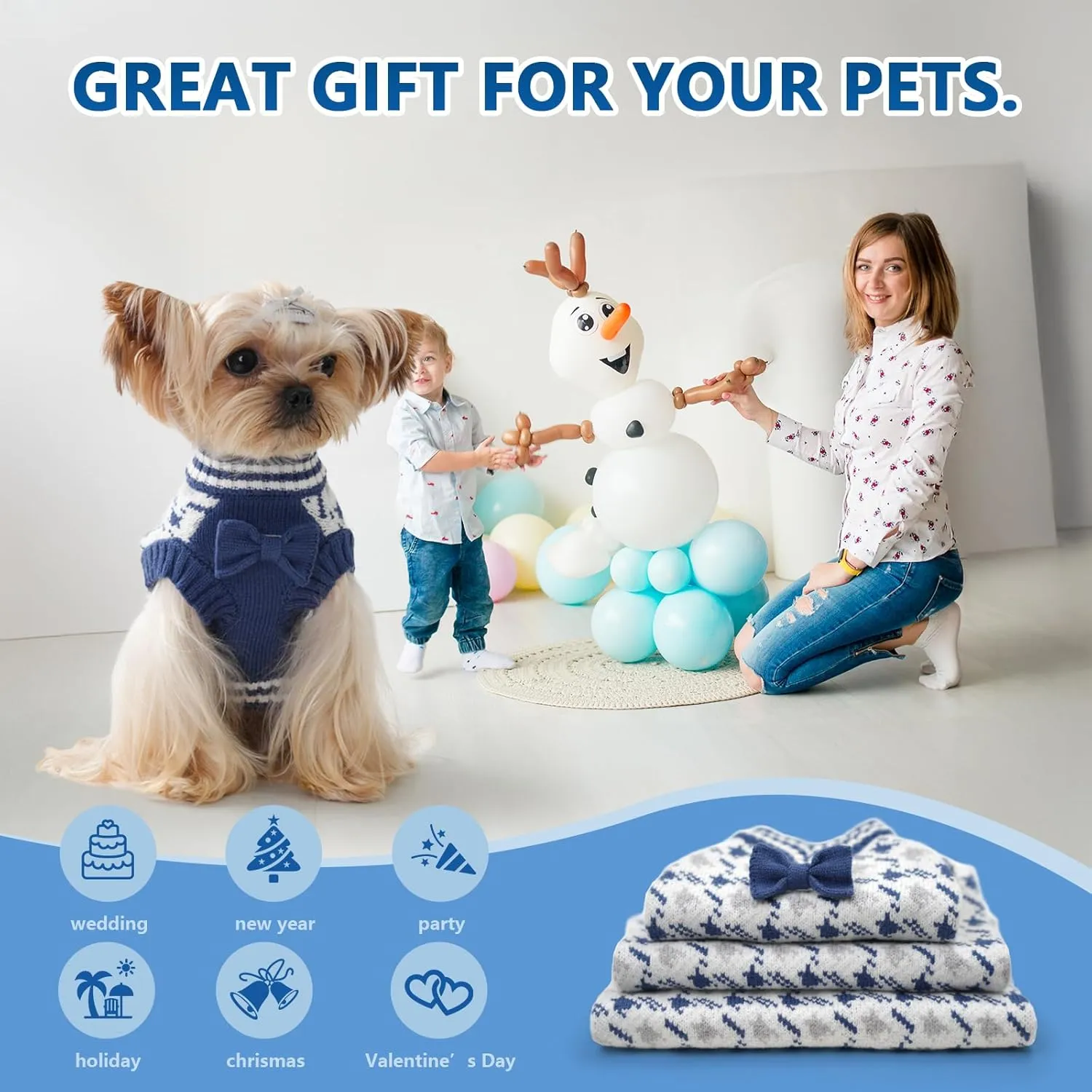 Dog Knitted Sweater Puppy Sweater Warm Soft Pet Valentines Day Clothes for Small Medium Dogs and Cats Sweaters (Blue, XL)