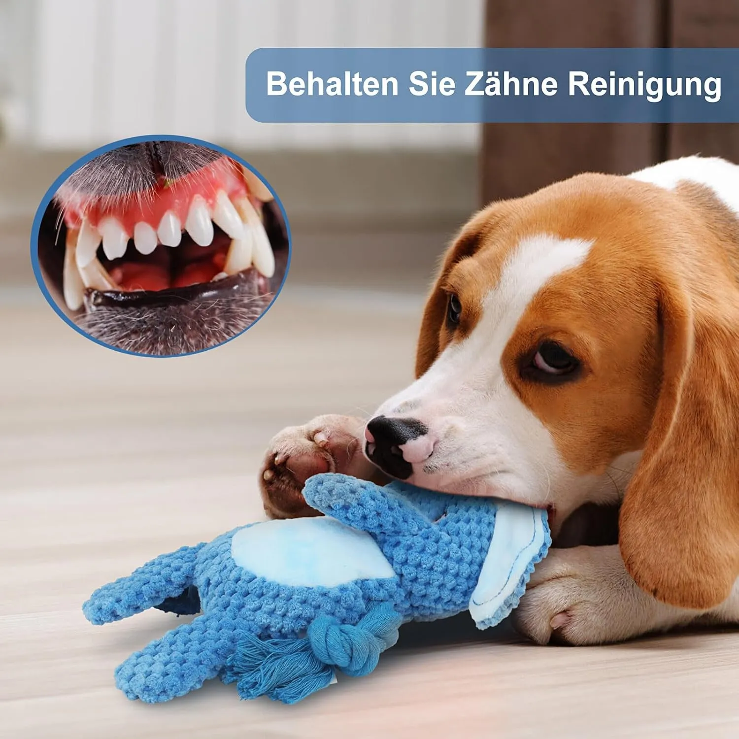 Dog Toys, Dog Squeaker Toys with Crinkle Paper, Stuffed Animal Dog Plush Chewing Toy, Cotton Rope Interactive Toys for Puppy, Small, Middle Dogs (Blue Elephant)