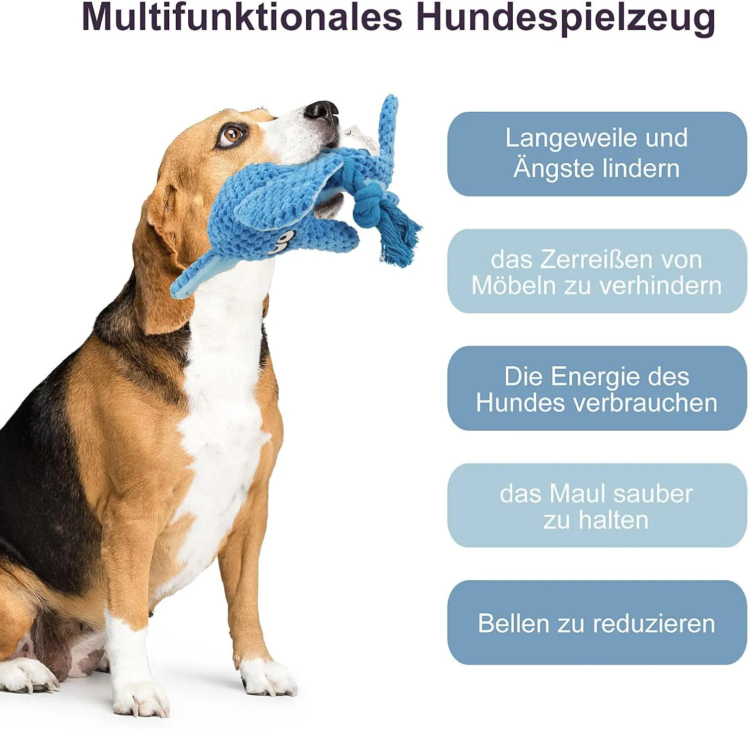 Dog Toys, Dog Squeaker Toys with Crinkle Paper, Stuffed Animal Dog Plush Chewing Toy, Cotton Rope Interactive Toys for Puppy, Small, Middle Dogs (Blue Elephant)