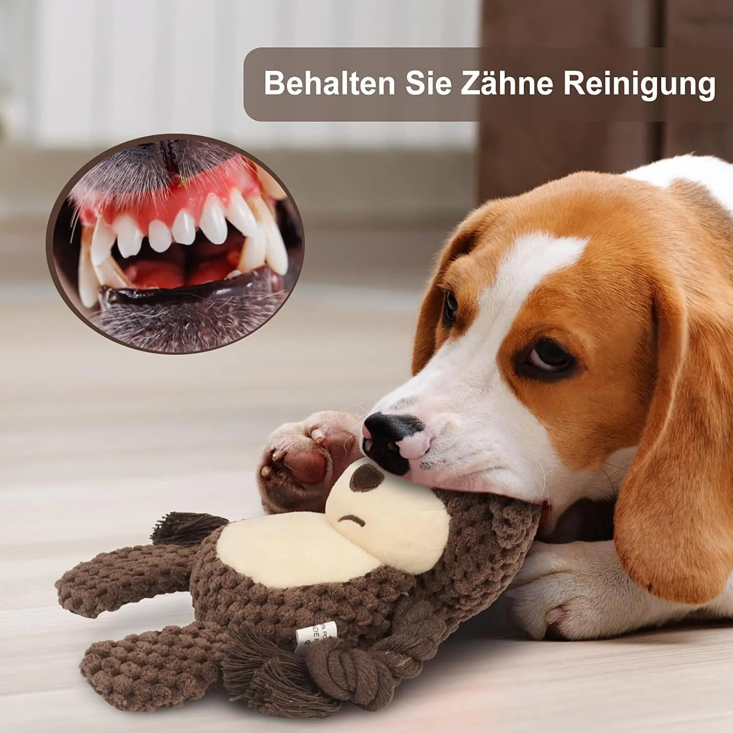 Dog Toys, Dog Squeaker Toys with Crinkle Paper, Stuffed Animal Dog Plush Chewing Toy, Cotton Rope Interactive Toys for Puppy, Small, Middle Dogs (Brown Monkey)