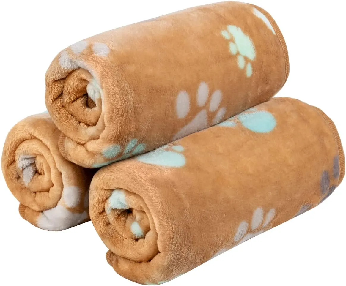 Dono 1 Pack 3 Dog Blankets, Soft Fluffy Fleece Pet Blanket Warm Sleep Mat Paw Print Design Puppy Kitten Throw Blankets Doggy Blanket for Dogs