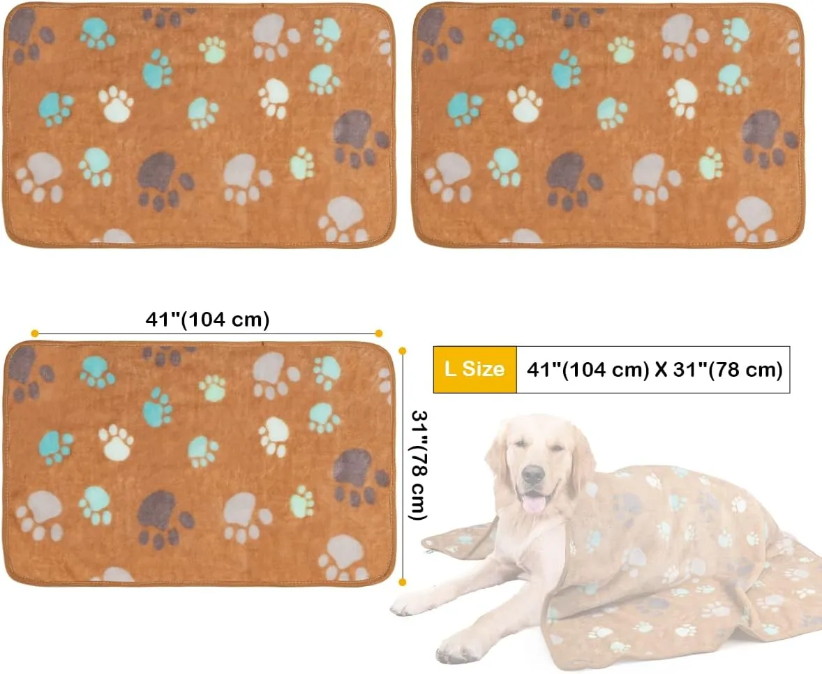 Dono 1 Pack 3 Dog Blankets, Soft Fluffy Fleece Pet Blanket Warm Sleep Mat Paw Print Design Puppy Kitten Throw Blankets Doggy Blanket for Dogs
