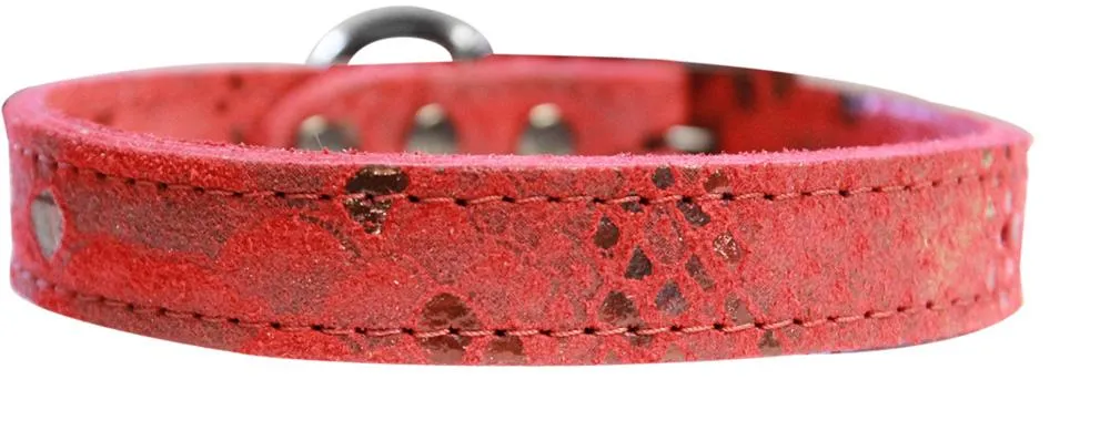 Dragon Skin Genuine Leather Dog Collar Red Size 16