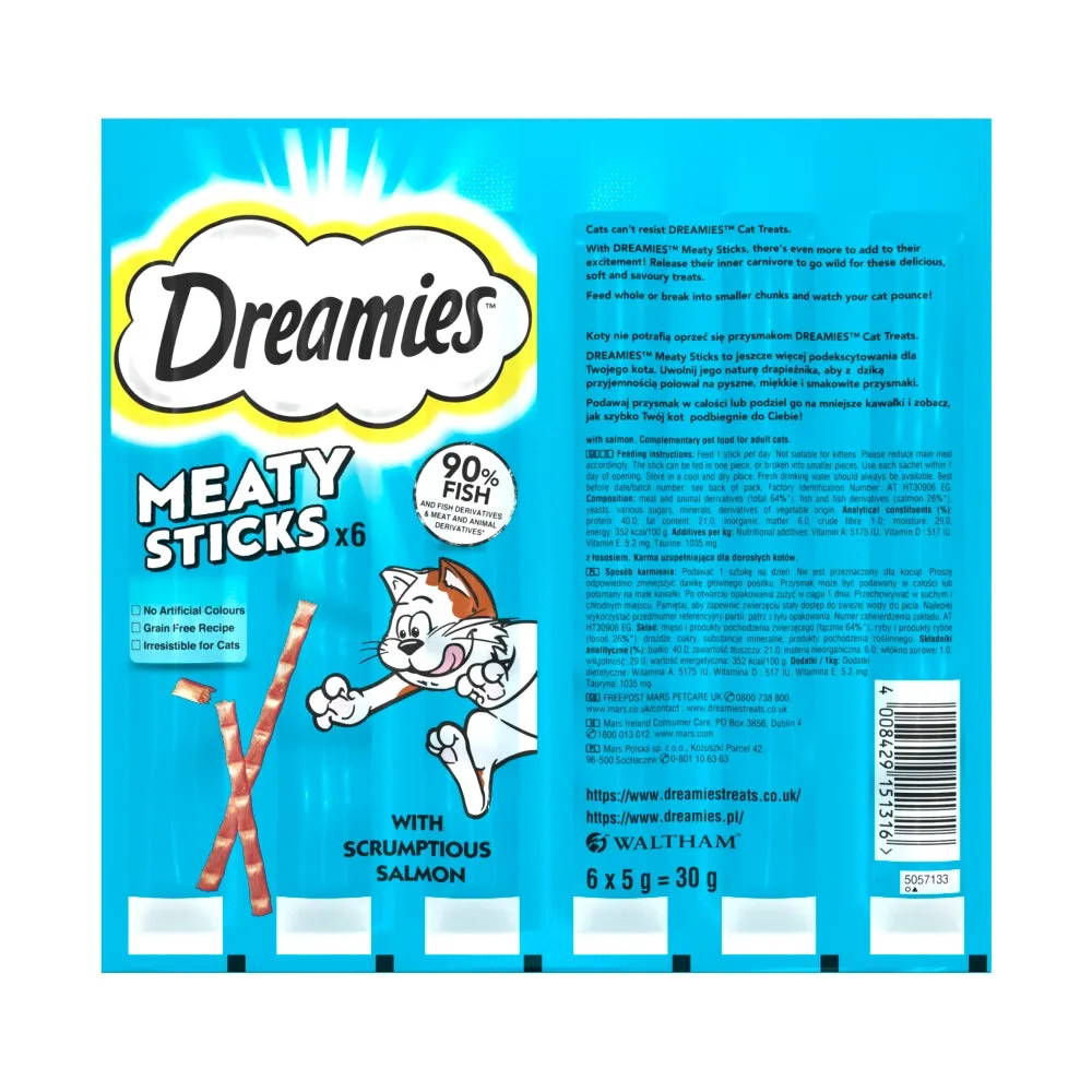 Dreamies | Cat Treats | Salmon Meaty Sticks - 6 x 5g