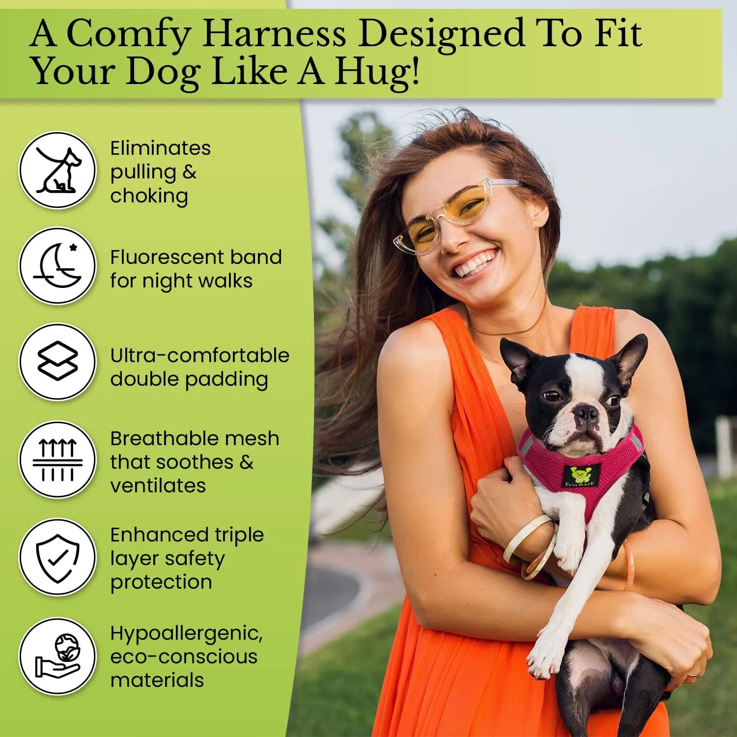 EcoBark Pink XXXS Dog Harness, Soft Mesh No Pull Mini Body Halter for Toy Breeds up to 10in, Escape Proof, Recycled Straps, Adjustable, Teacup Dog Harness Vest Under 5lbs