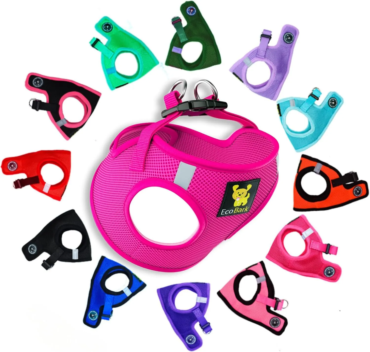 EcoBark Pink XXXS Dog Harness, Soft Mesh No Pull Mini Body Halter for Toy Breeds up to 10in, Escape Proof, Recycled Straps, Adjustable, Teacup Dog Harness Vest Under 5lbs