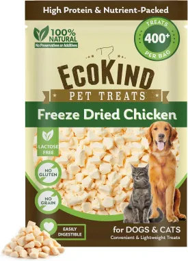 EcoKind Freeze Dried Chicken Treats for Dogs and Cats Single Ingredient Raw Chicken, High Protein Pet Treats, Gluten Free Training Treats, All Natural and Easy to Digest, Freeze Dried Pet Snacks, 8oz